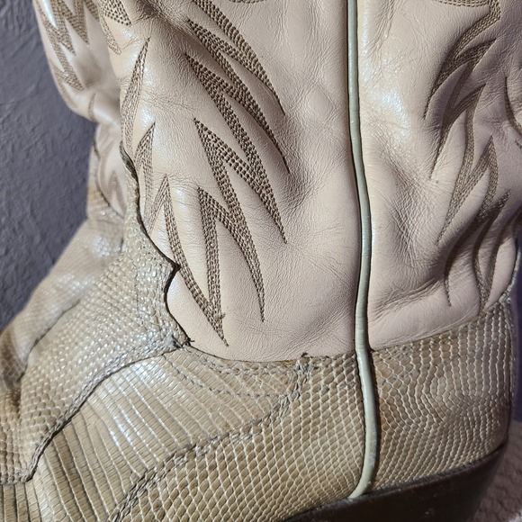 Vtg Dan Post Mens Cream Tan Exotic Lizard Leather Cowboy Boots Pointed Toe 9.5D - Picture 11 of 12